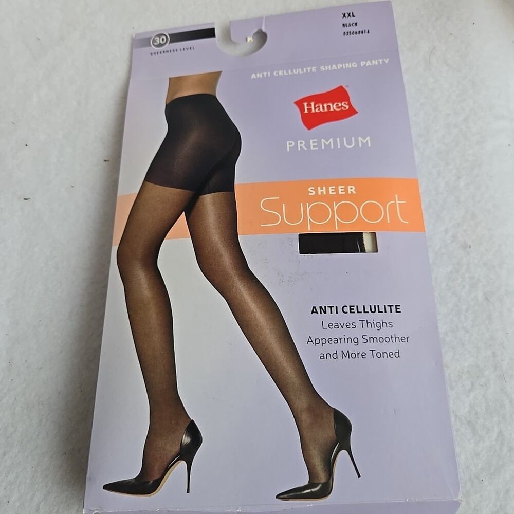 Hanes Premium Sheer Support Anti-cellulite Pantyhose XXL Black